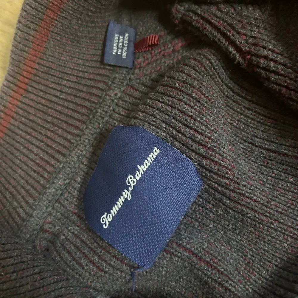 Tommy Bahama Dark Gray n Burgundy Quarter Zip-Up Men Sweater Size Large - Picture 6 of 11